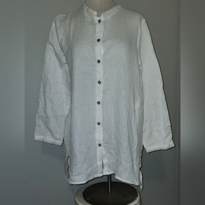 Large Oversized Flowy White Button Up Mandarin Collar Gauze Top